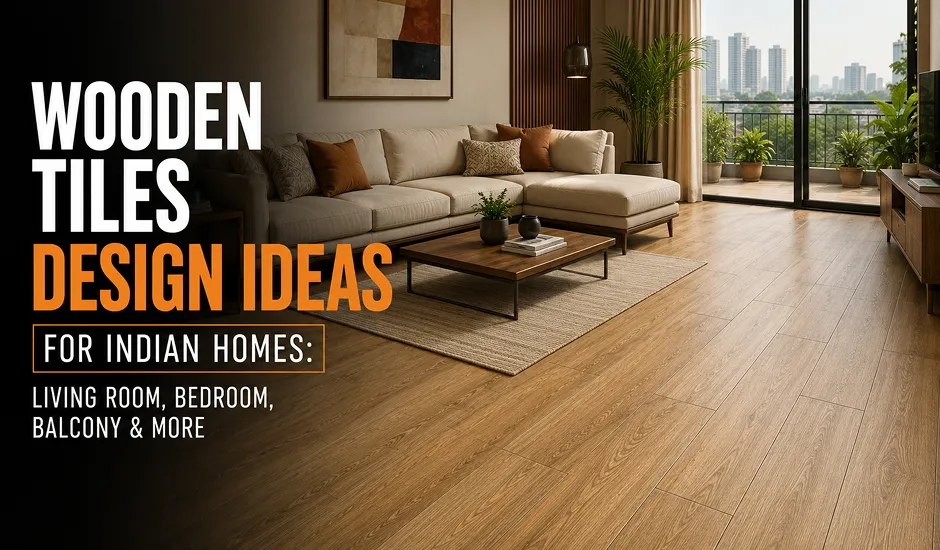 Wooden tiles design in a modern Indian living room with natural light