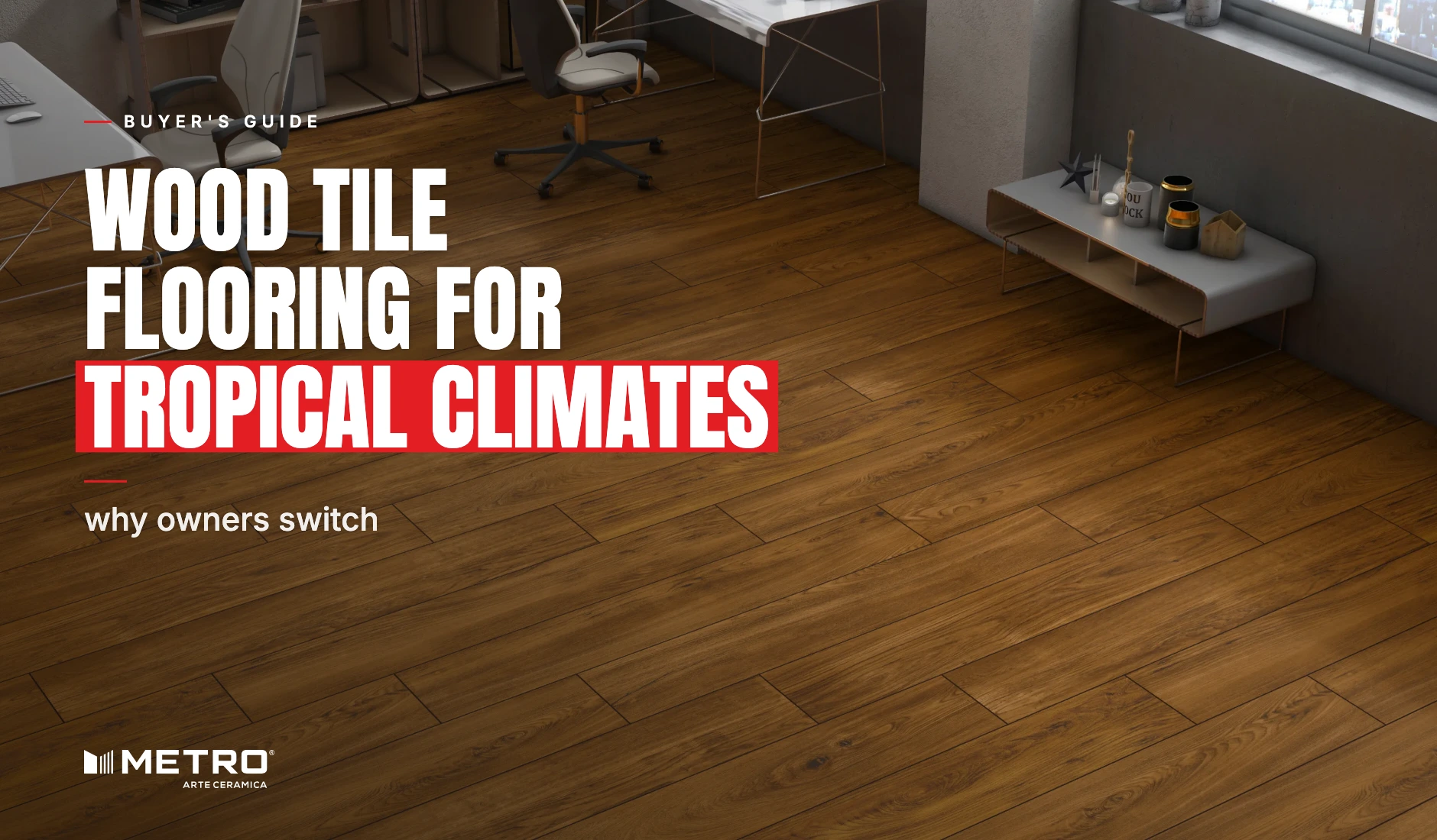 Wood look tiles in a warm golden brown laid across a terrace house hall, running from the dry kitchen to the staircase landing