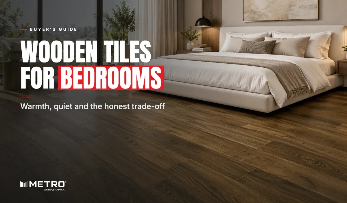 Wooden tiles for bedrooms: a room floored with Metro wood-look tiles