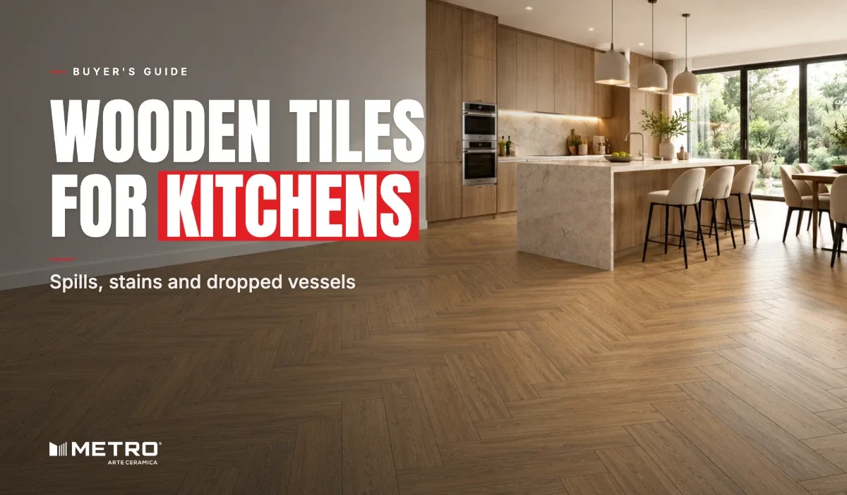 Wooden tiles for kitchens: a room floored with Metro wood-look tiles
