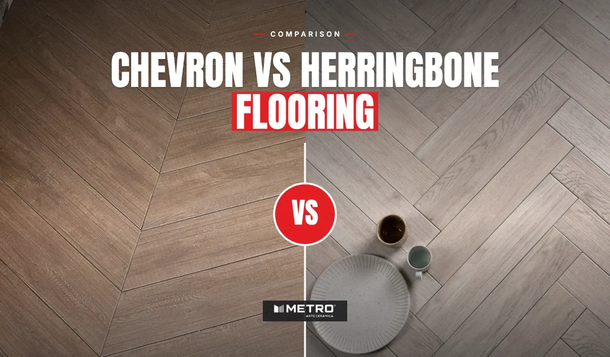 Chevron vs Herringbone Flooring: Metro Tropez Pewter chevron wood-look tiles