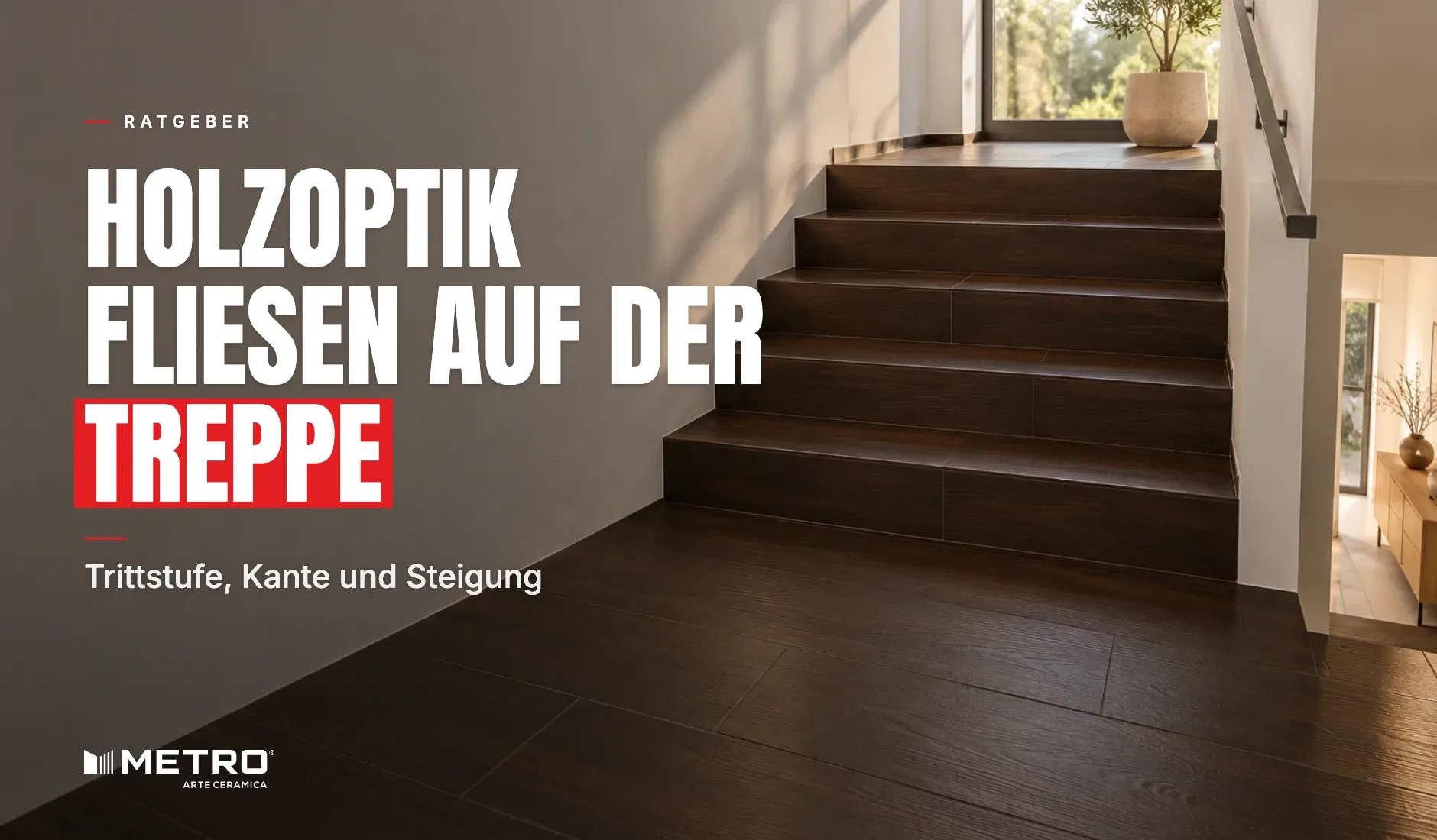 Holzoptik Fliesen auf der Treppe: a room floored with Metro wood-look tiles