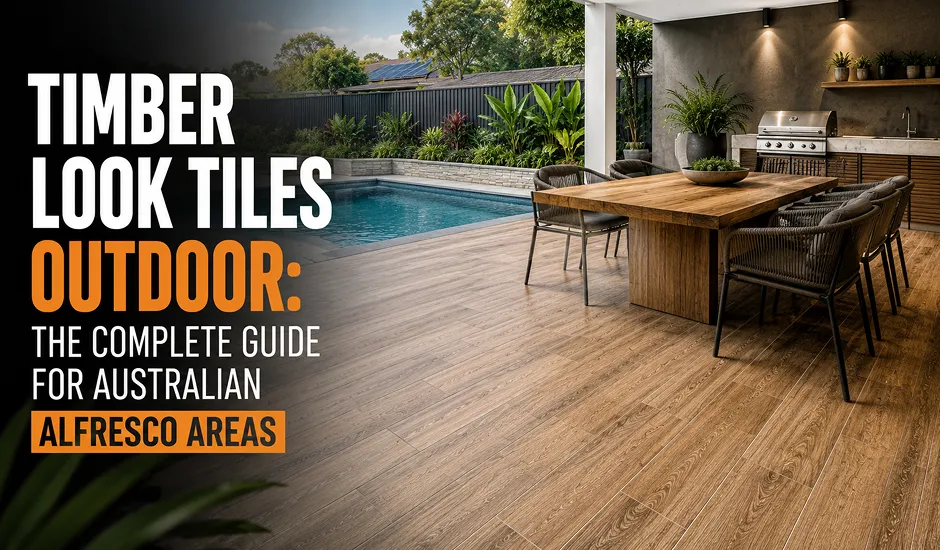 Timber look tiles outdoor in a modern Australian alfresco entertaining area